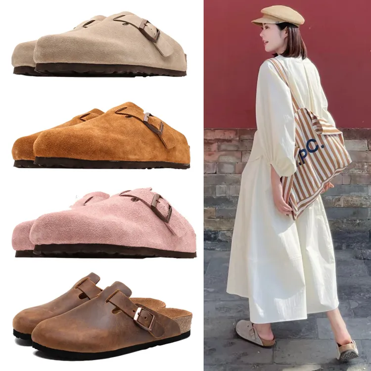 【勃肯鞋半包拖】夏季真牛皮包头鞋外穿拖鞋厚底一脚蹬防滑轻奢防滑