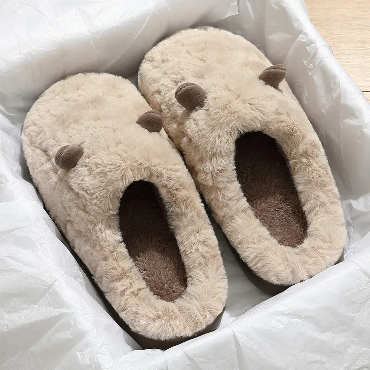 毛绒棉拖鞋男士冬季2025新款厚底防滑不臭脚舒适保暖家用棉拖男冬