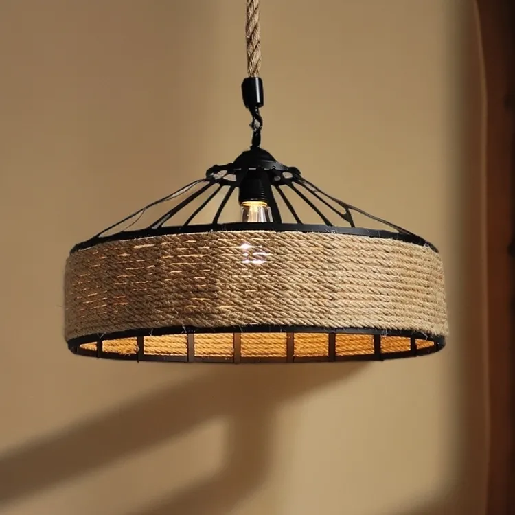 复古工业风麻绳餐厅灯吊灯酒吧咖啡厅火锅饭店蒙古包铁艺美式灯具