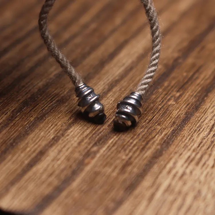 925银银制品 螺旋纹弟子珠藏式做旧手工搭配星月百香籽可调节配饰