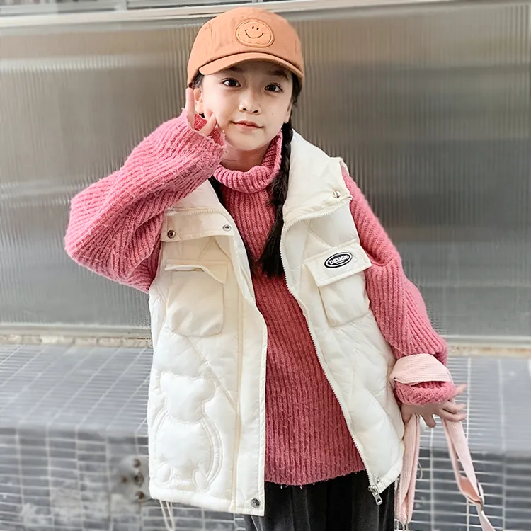 2023新款女童棉马甲中大童韩版外穿加厚背心儿童秋冬亮面小熊马夹