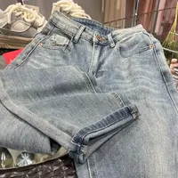 W00716复古哈伦牛仔裤高腰直筒裤子（扣眼已开裤脚挽起介意勿拍）