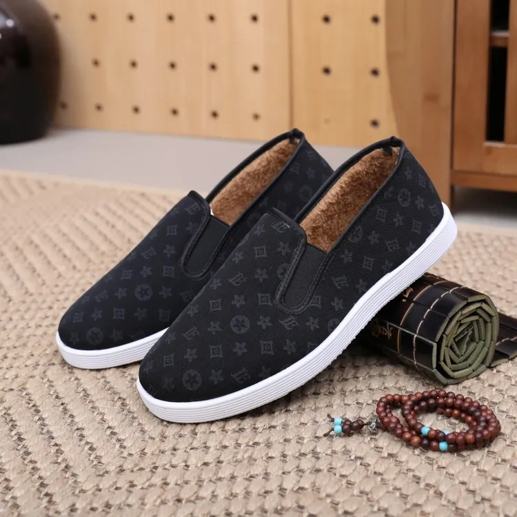 老北京布加绒加厚轻便懒人休闲鞋印花时尚潮流百搭舒适冬季板鞋