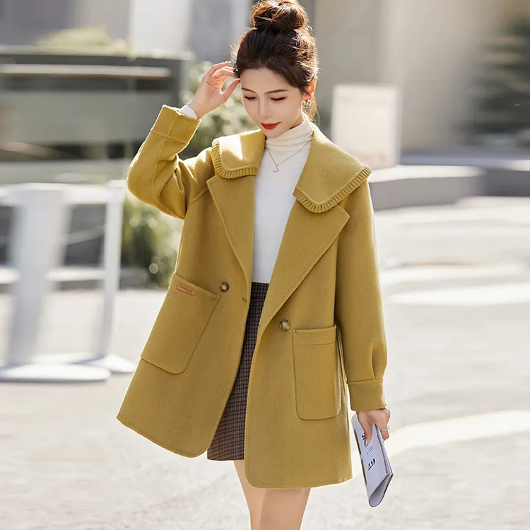 双面呢子大衣女短款2024秋冬新款高级感小个子宽松显瘦毛呢外套潮