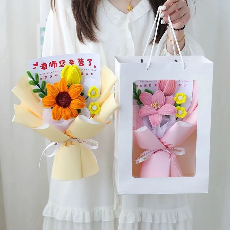 【教师节心意好礼】成品手工花艺材料扭扭棒花束向日葵郁金香送老师