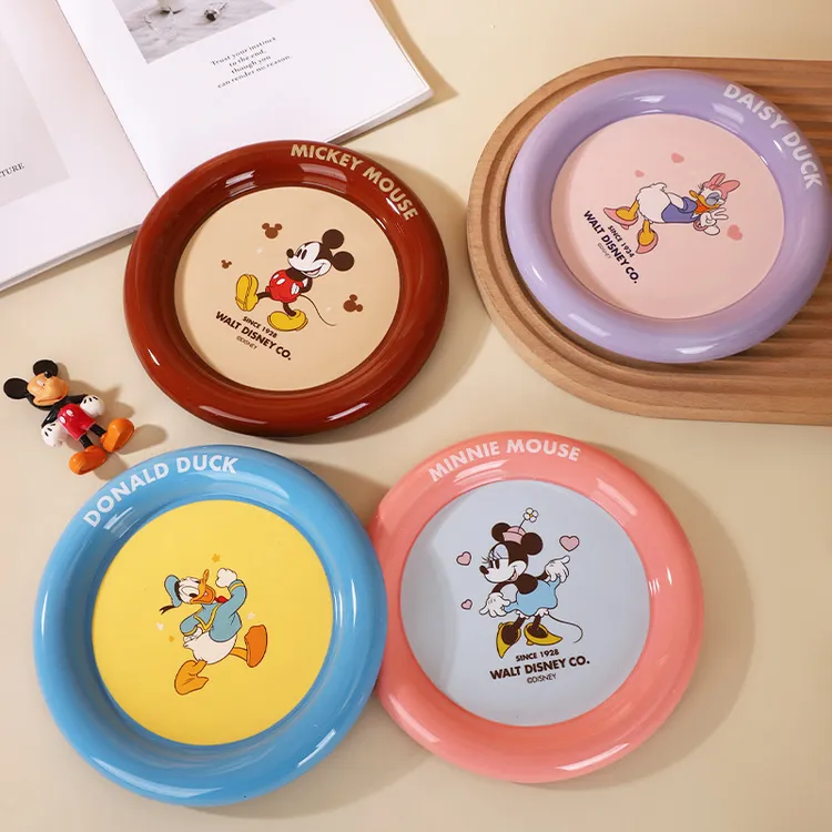 陶瓷可爱餐盘菜盘早餐盘餐具卡通米奇米妮新品粗边