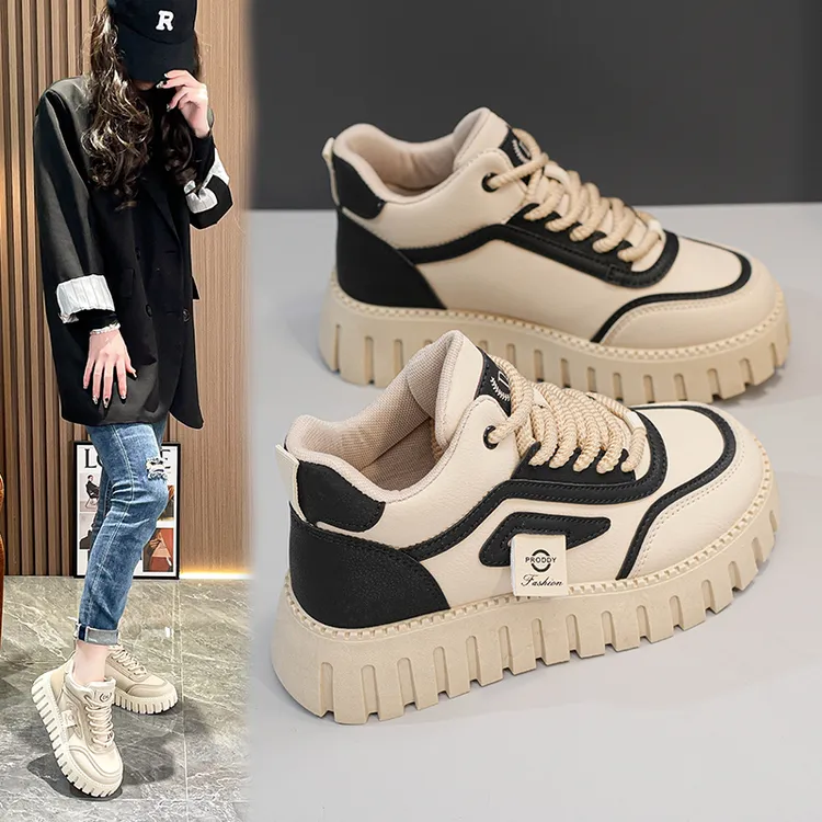 2024年秋冬季新款厚底休闲鞋ins韩版学生鞋韩版时尚高帮增高女鞋