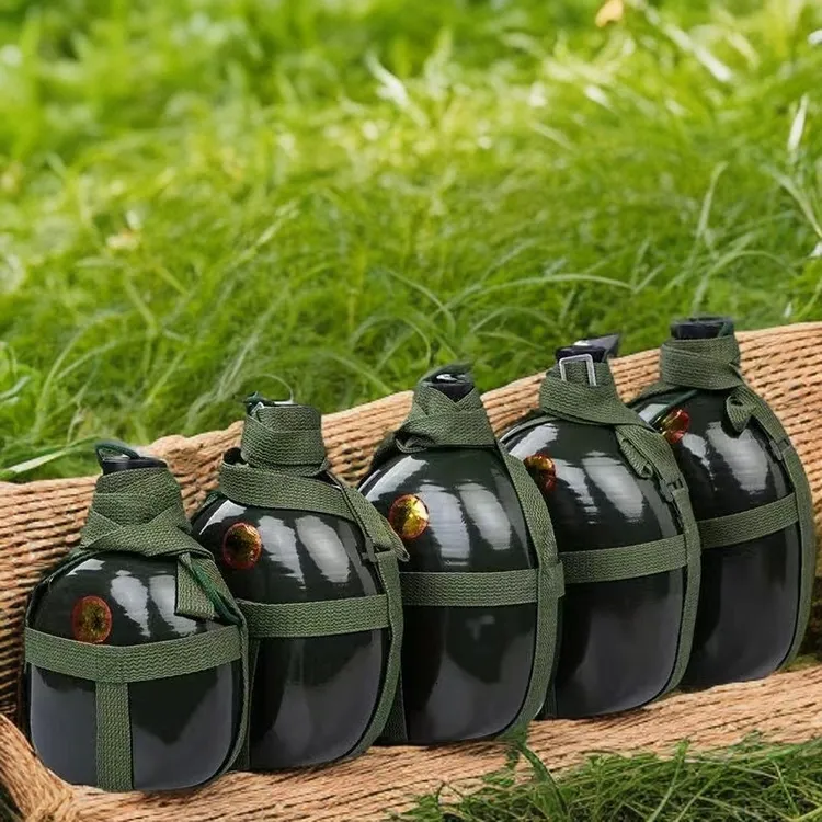 加厚铝制水壶户外野营便携老式军训水壶大容量户外用郊游复古超大