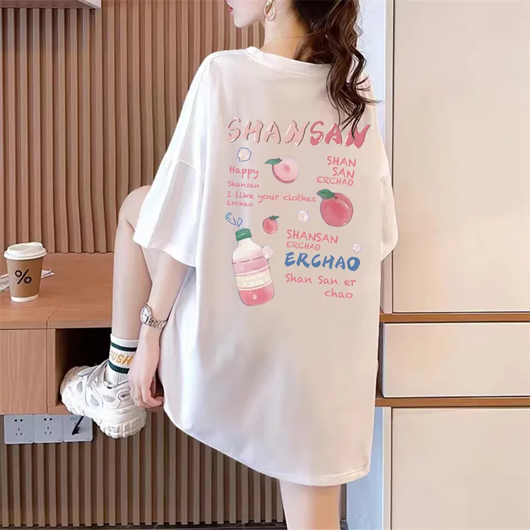 纯棉短袖t恤女夏季中长款时尚减龄宽松韩版学生大码女装上衣服潮