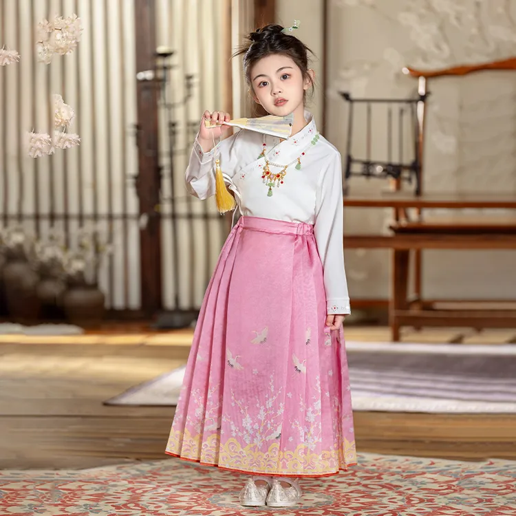 女童马面裙2024春装新款6-12岁15岁中大童装洋气国风儿童汉服唐装