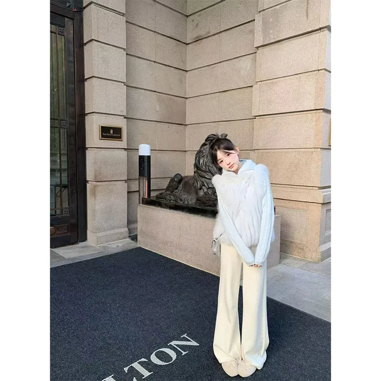 慵懒温柔毛毛马甲外套高级感马夹上衣内搭长袖上衣百搭长裤子套装