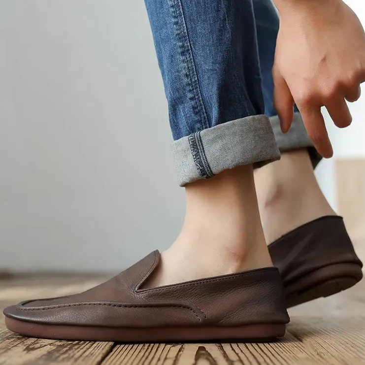 懒人鞋真皮商务休闲一脚蹬男鞋2024百搭软底驾车鞋潮流豆豆鞋男秋