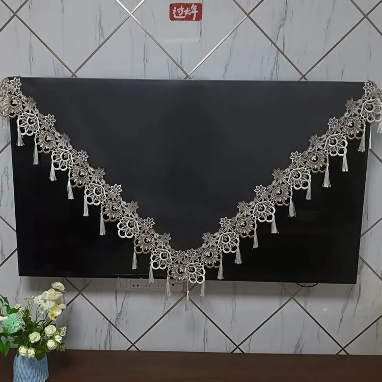 欧式轻奢防尘罩液晶曲面电视机罩挂式坐式盖布防滑网纱蕾丝巾