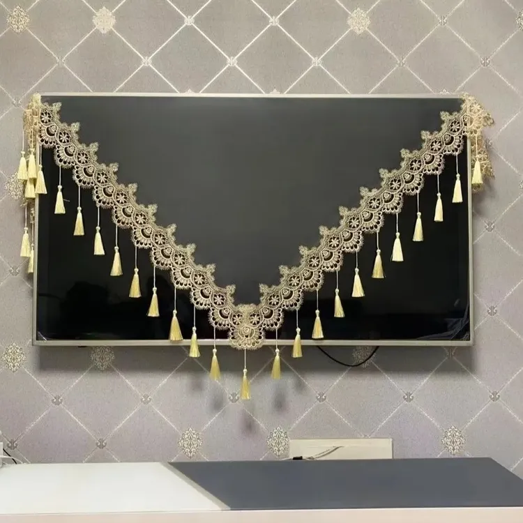 私人定制液晶电视机罩挂式坐式盖布欧式轻奢防尘罩防滑网纱蕾丝巾