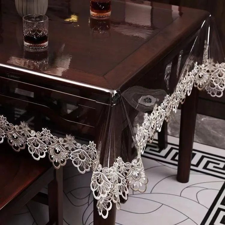 客厅PVC防水防油免洗玻璃透明桌垫防烫水晶板餐桌茶几台布蕾丝