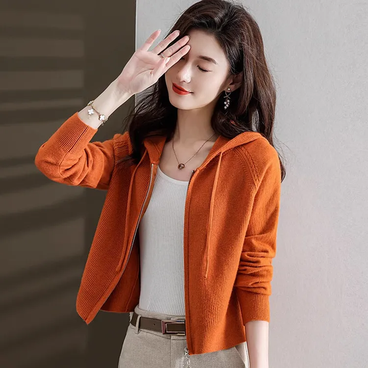 早秋小短款针织开衫女连帽卫衣春秋2025年新款毛衣外套上衣休闲