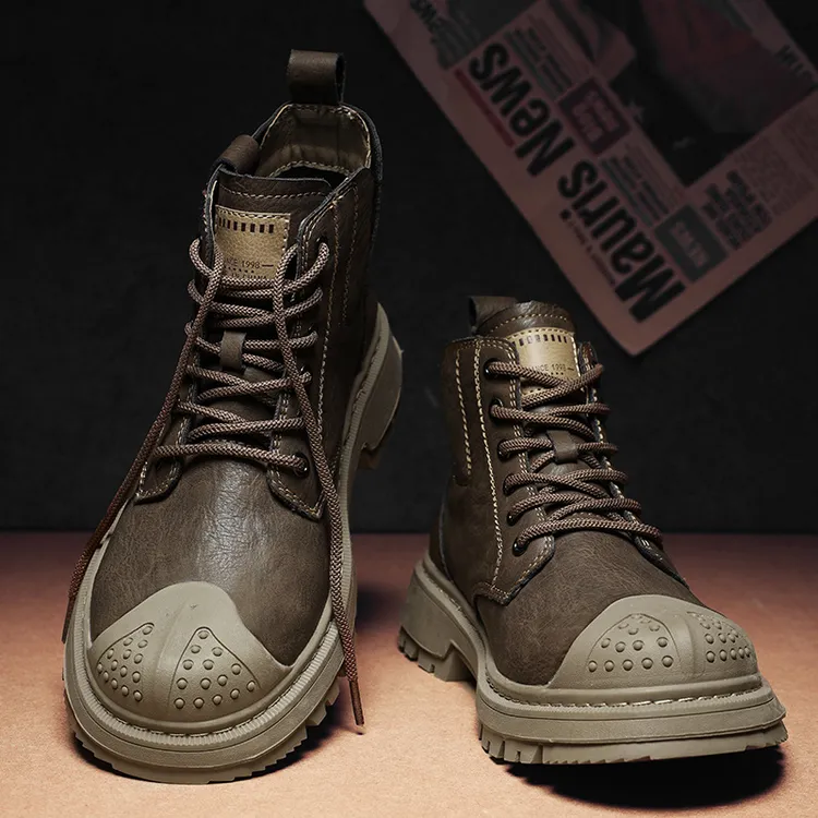 休闲马丁靴男秋冬季英伦美式复古高帮男士皮鞋中帮黑色机车工装靴