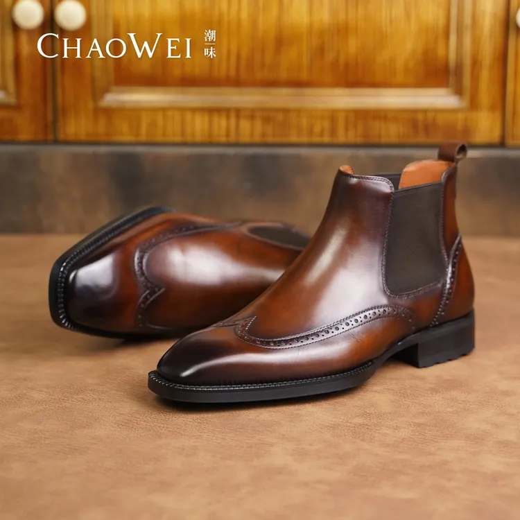 CHAOWEI潮味X877系列K31防滑稳步套脚英伦风时尚小方头切尔西靴