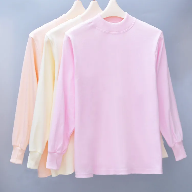 纯棉秋衣单件上衣女士纯色保暖薄款内衣中老年人秋衣全棉棉毛衫