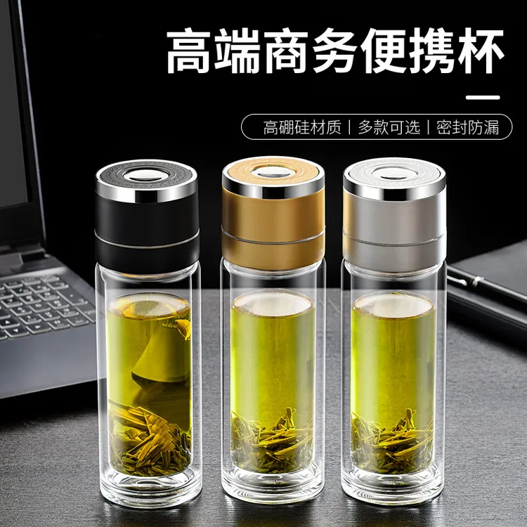 批发车载一键速开杯茶水分离杯耐高温密封弹扣双层男士保温开水杯