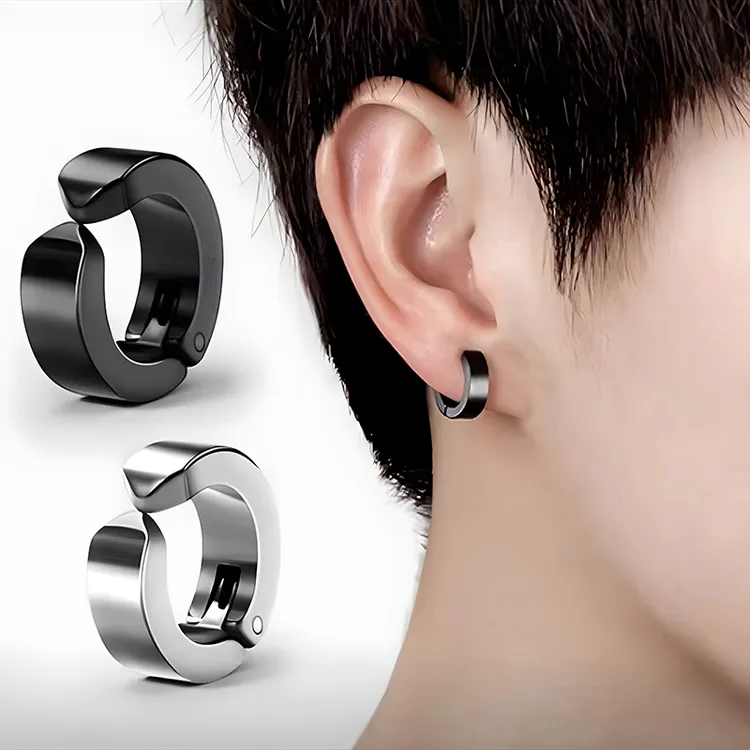 若凌 钛钢耳饰 耳钉男生无耳洞十字架学生黑色磨砂高级感无痛耳夹