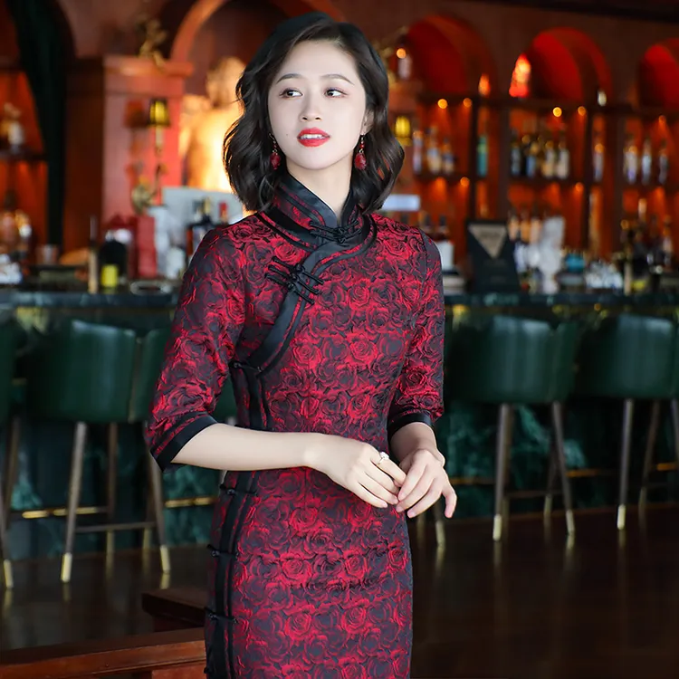 优雅端庄气质旗袍秋季新款复古中国风日常改良妈妈连衣裙
