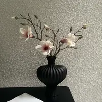 【柿吉】望春 仿真玉兰花棕色粗砂花瓶套装仿真花绢花桌面客厅摆件