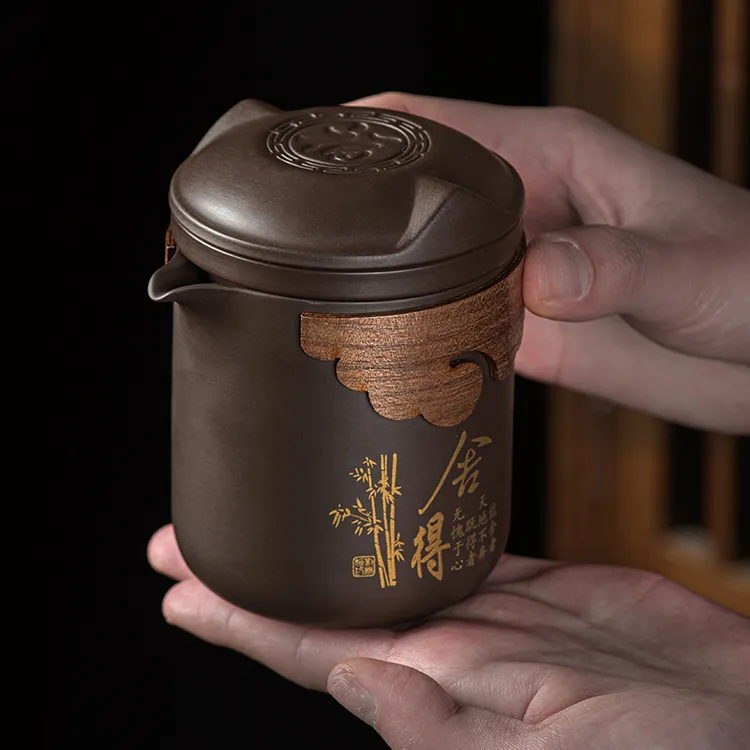 原矿紫砂茶壶茶水分离带内胆盖碗茶杯套装家用办公功夫茶具泡茶器