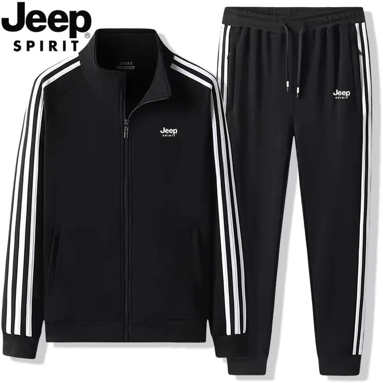 JEEP SPIRIT运动套装男秋装新款时尚立领开衫卫衣卫裤休闲两件套