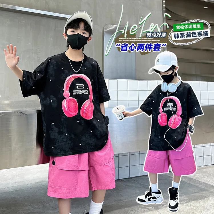 男童夏装短袖套装24新款洋气宝宝夏季痞帅男孩韩版时髦T恤两件套