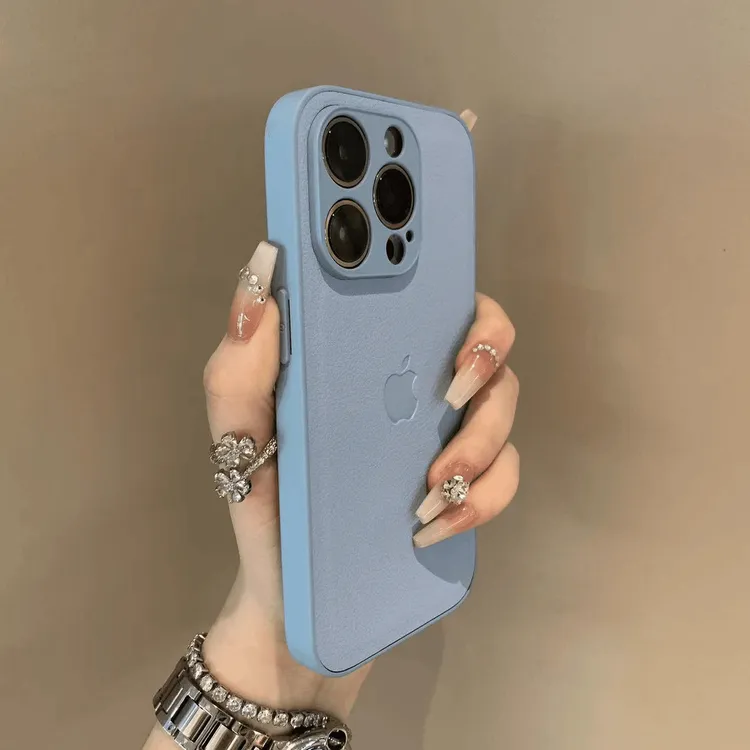 简约皮纹适用苹果15手机壳新款iPhone15promax简约14全包13防摔12