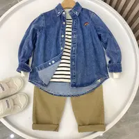 儿童春秋季休闲开衫衬衣中大童宝宝时尚牛仔衬衫长袖衬衫男童