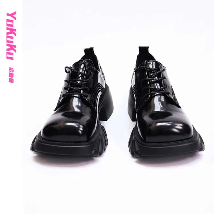 哟酷酷独特设计英伦复古小众大头鞋厚底黑色时尚绑带松糕鞋女鞋