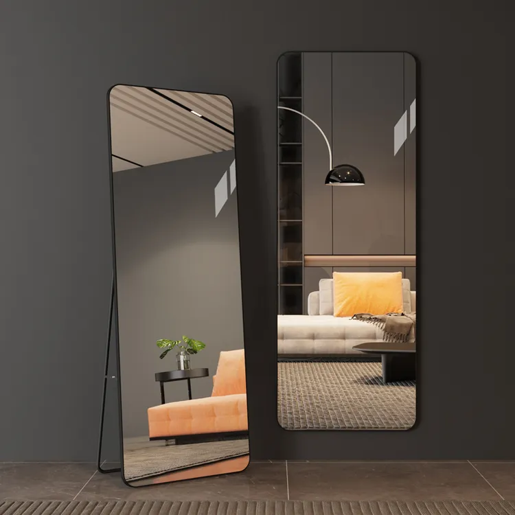 【小甄选】轻奢风服装店穿衣镜免打孔全身镜家用卧室落地镜高清镜子