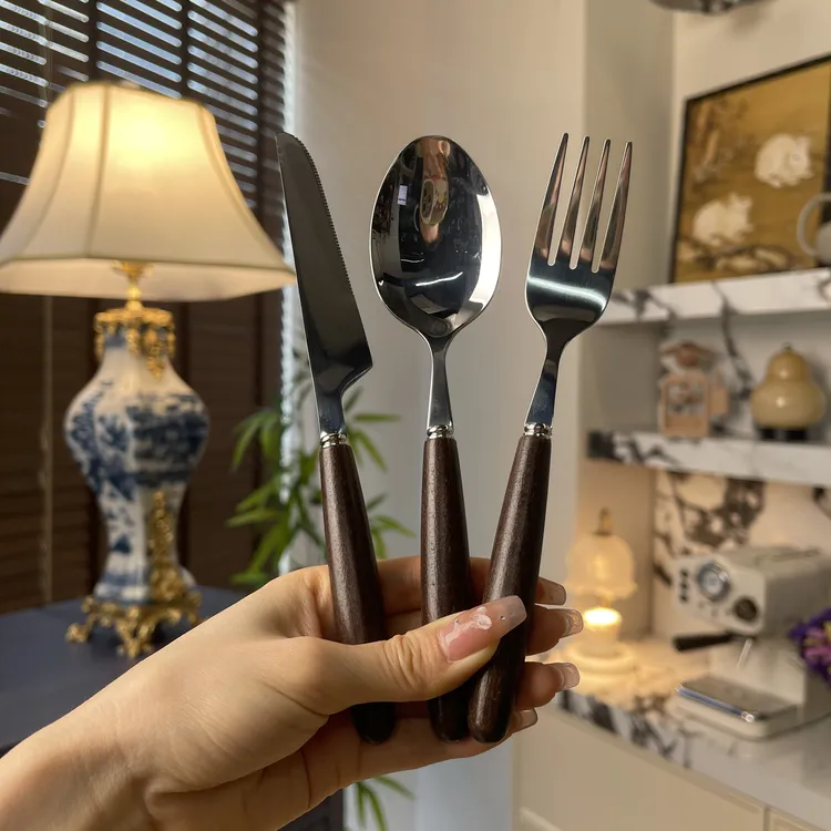 欧式复古实木手柄餐具套装西餐刀叉勺子精选加厚镜面抛光不锈钢