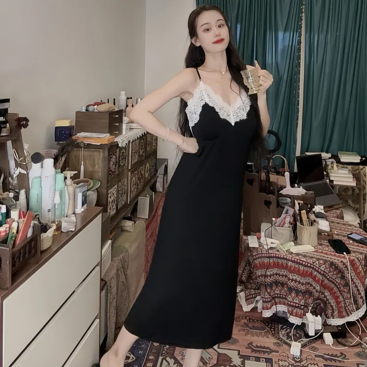 吊带睡衣可外穿带胸垫显瘦夏季网红性感蕾丝美背吊带裙睡衣