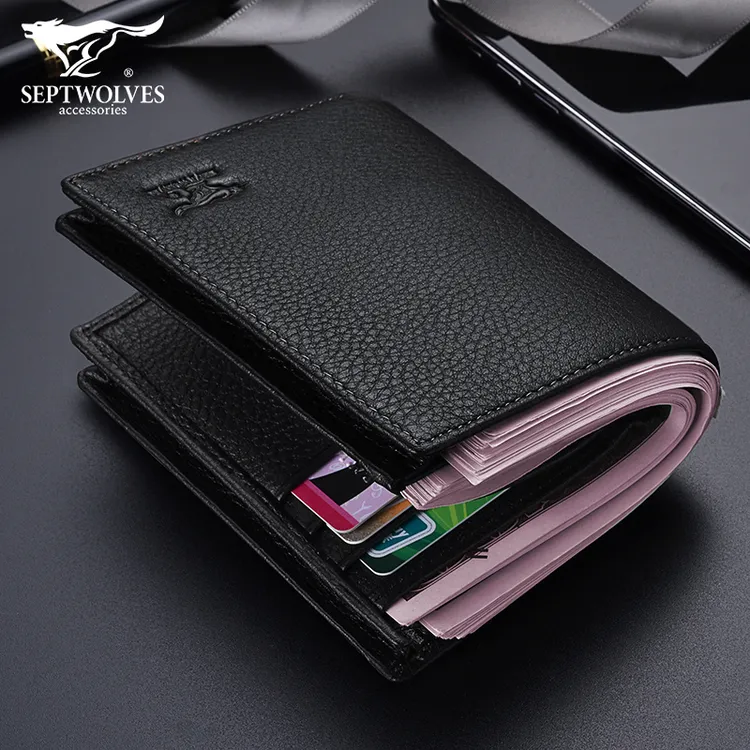 七匹狼真皮男士钱包新款高档钱夹大容量爆款短款多功能卡包纯牛皮