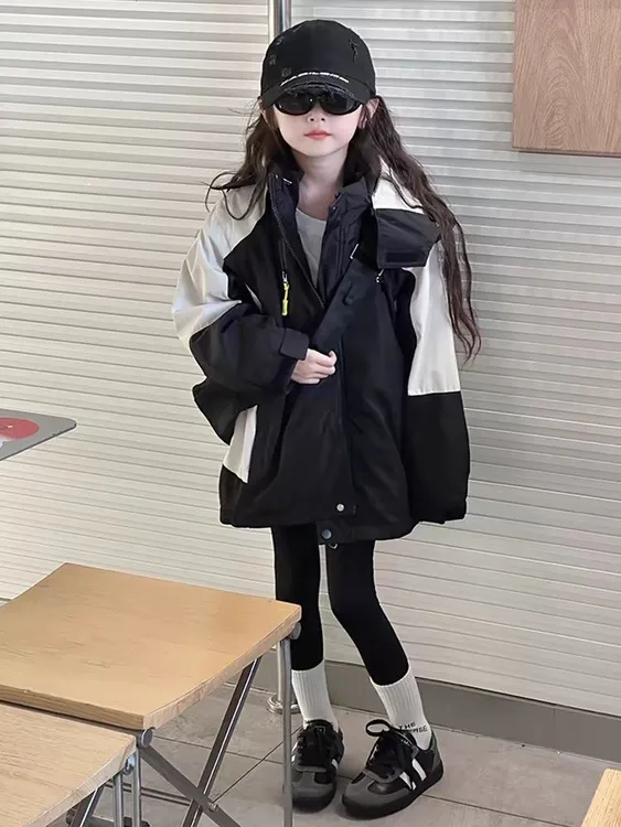 女童冲锋衣三合一春秋款儿童连帽外套初中生户外风衣秋冬防风外套