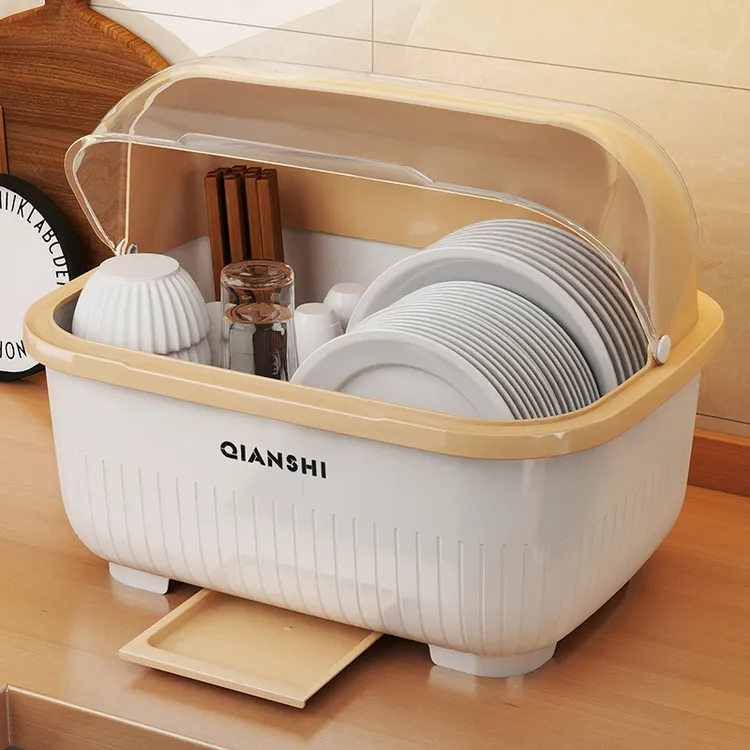 厨房碗盘置物架带盖碗柜家用放碗箱沥水碗筷收纳盒台面餐具碗碟架