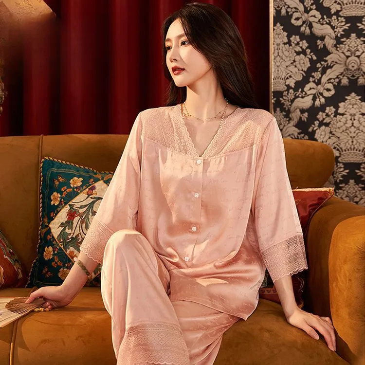 新夏季薄款睡裙套装大码蕾丝女士睡衣女款爆款2025新款宫廷风