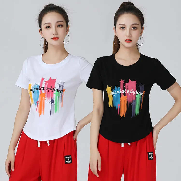 广场舞服装短袖上衣跳舞服装圆领半袖曳步舞舞蹈服女夏季士休闲衣