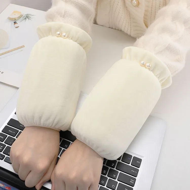 短款绒布袖套女士冬季防污套袖家务办公室上班防脏袖头羽绒服护袖