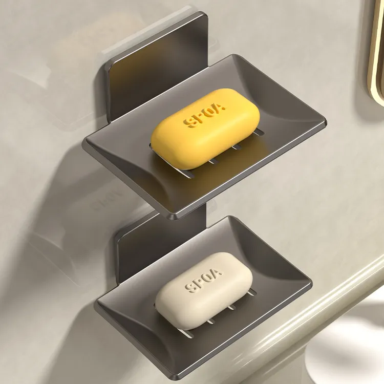 太空铝肥皂盒壁挂式家用沥水不积水免打孔香皂碟浴室卫生间置物架