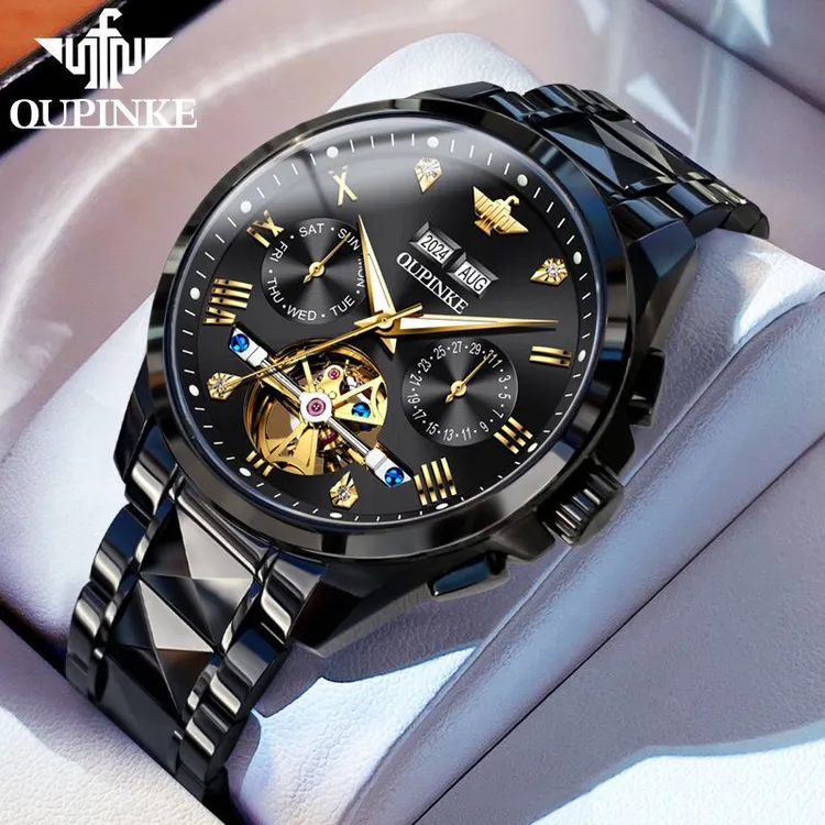 瑞士欧品客经典男士机械表潮流镂空飞轮防水全自动多功能夜光男表商品图