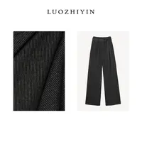 罗一一【P111182TZ】高工艺双褶版型无腰头系带直筒休闲裤