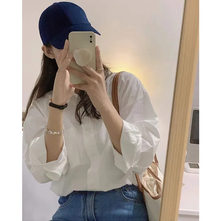 纯棉白色衬衫女装设计感小众休闲上衣春秋新款2025宽松慵懒风衬衣