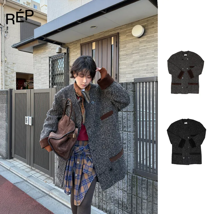 【5折】Puzzle piece品牌 黑/棕色灯芯绒羊毛拼接外套（特价NO退换）