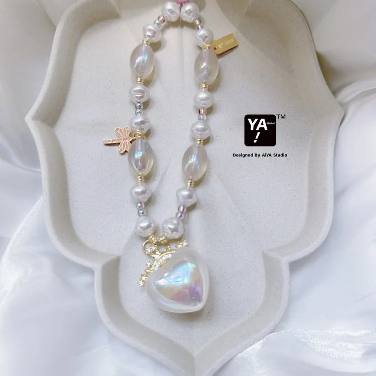 【海洋之心】原创白色爱心少女可爱适用iPhone轻奢手机挂链配件礼物