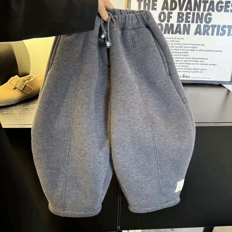 弯刀裤儿童加绒裤儿童冬季保暖加厚男童女童宽松加厚宝宝休闲裤