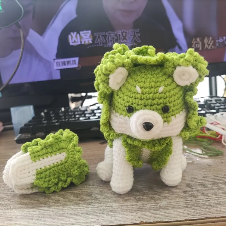 手工diy毛线钩织可爱白菜小狗挂件针织白菜挂件玩偶手工编织
